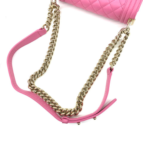 Chanel Chanel Boy Channel Chain Umhängetasche Leder Pink EIT0338