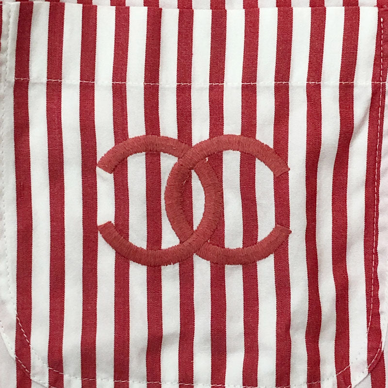 シャネル CHANEL ストライプ ココマーク 長袖シャツ レッド