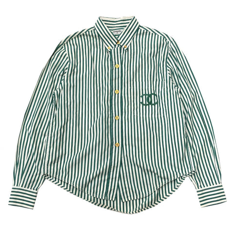 Chanel CHANEL Stripe Coco Mark Long Sleeve Shirt Green x White 