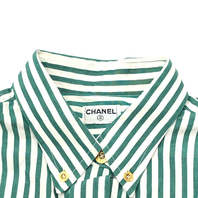 シャネル CHANEL ストライプ ココマーク 長袖シャツ グリーン