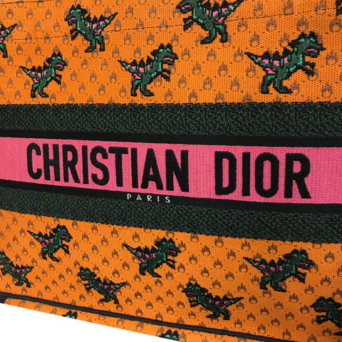 クリスチャンディオール Christian Dior ブックトート刺繍 ハンドバッグ キャンバス オレンジ系 P12395