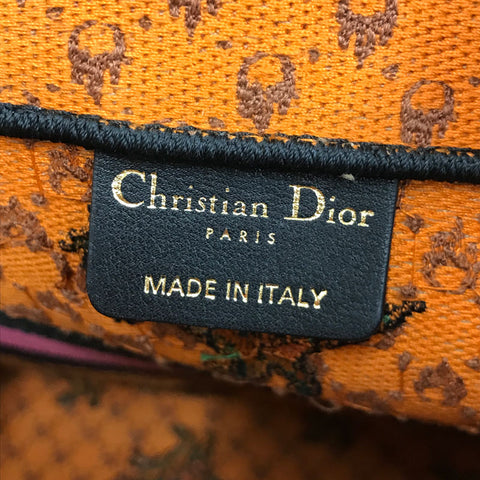 クリスチャンディオール Christian Dior ブックトート刺繍 ハンドバッグ キャンバス オレンジ系 P12395