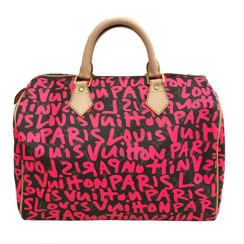 路易威登(Louis Vuitton)快速30会标Braffiti Fuchsia M93704波士顿手提包PVC皮革粉红色棕色P12398