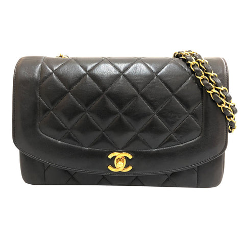 Chanel Diana Flap Matelasse Turnlock Chain Diana Shoulder Bag Leather Black C3161