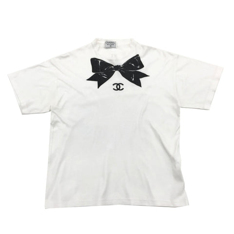 Chanel Chanel Ribbon Coco Mark Kurzarm T -Shirt Weiß P11202