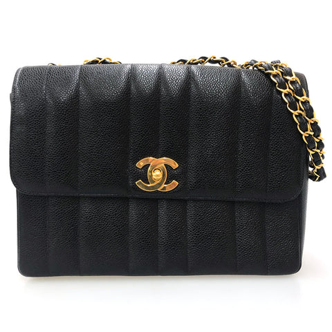 Chanel Caviar Skin Mademoiselle Drehen Sie ein Doppelketten -Umhängetasche Schwarz C2098