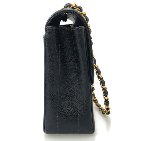 Chanel Chanel Caviaskin Mademoisel Turn Lock Bagure d'épaule à double chaîne noir C2098