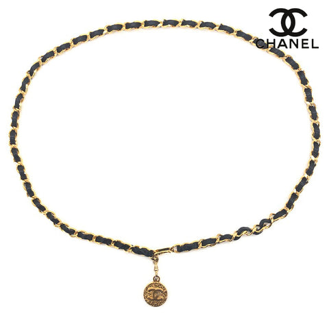 Chanel Chanel Coco Mark Chain Gürtel Leder Black x Gold EIT0042C2134