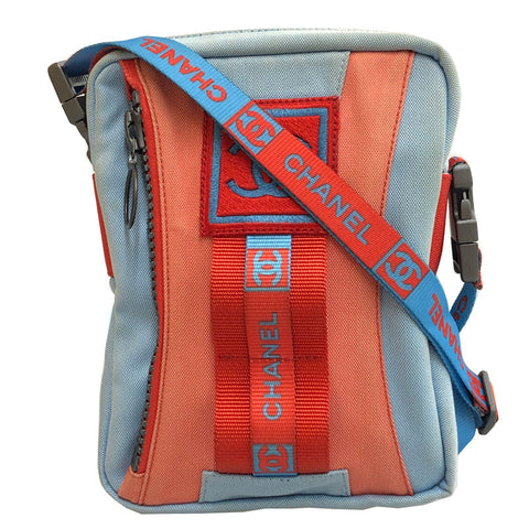 Chanel Coco Mark Sport Line Umhängetasche Leinwand Blau x Rot C2192
