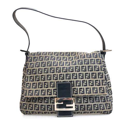 Fendi Zucchino Muster Mamma Bucket Hand One Umhängetasche Leder Marine C2194