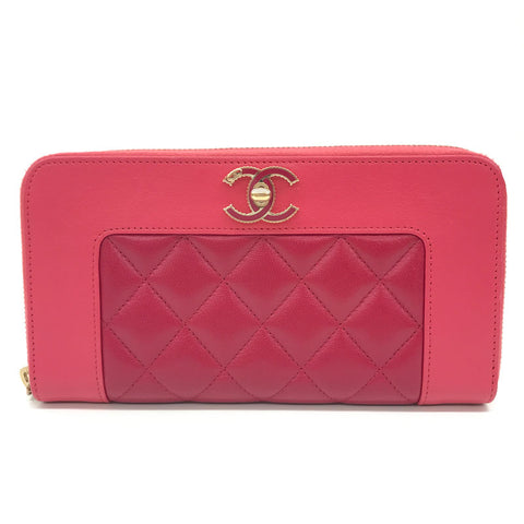 Chanel Mademoiselle Coco Mark Runde Reißverschluss Langer Brieftasche Leder Pink P11421
