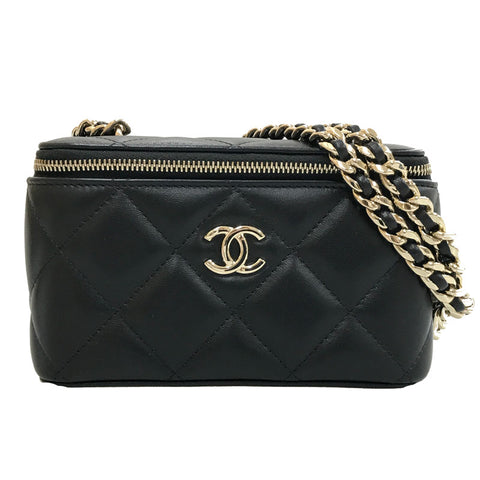 Chanel Chanel Vanity Matrasse Coco Mark Chain Umhängetasche Leder schwarz EIT0510