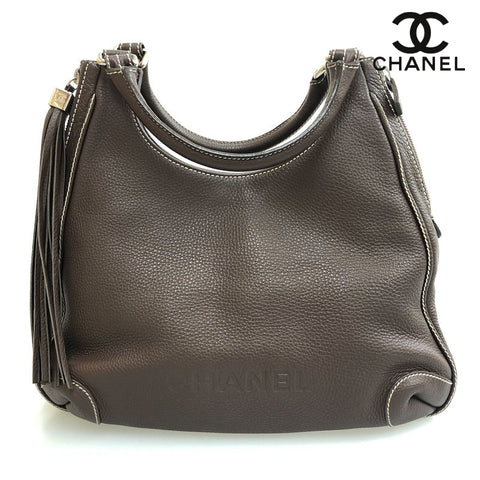 Chanel Chanel Logo Tassel fourre-tout Sac en cuir marron C2241