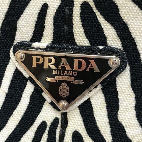 プラダ PRADA トライアングルロゴ ゼブラ 2WAY ハンド ショルダーバッグ キャンバス ブラック ホワイト P12516