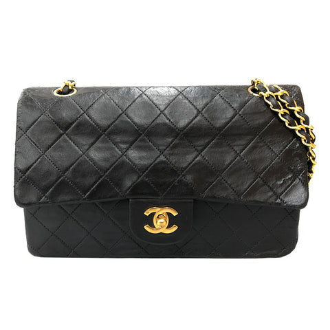 Chanel Doppelklappe Matelasse Lang Lock -Ketten -Umhängetasche Leder Black C3091