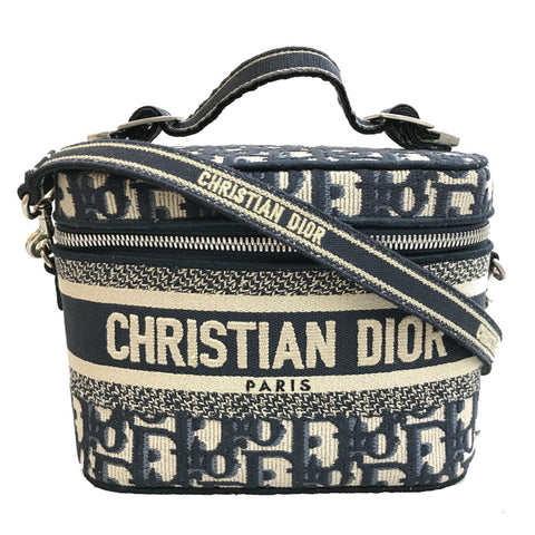 クリスチャンディオール Christian Dior オブリーク バニティ 2WAY  ハンド ショルダーバッグ キャンバス ネイビー P12530