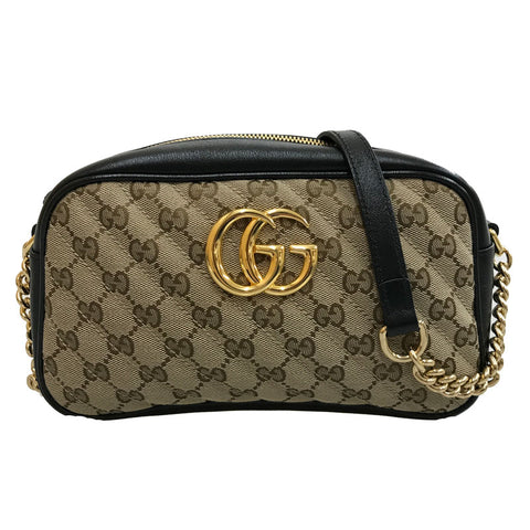 Gucci GG Marmont Umhängetasche Leinwand Leder schwarz braun P12534