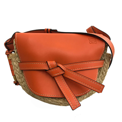 Loewe Anagram Small Gate Umhängetasche Raffia Leder Orange P11497