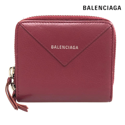 バレンシアガ BALENCIAGA ロゴ 折り財布 レザー レッド系 P11408