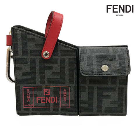 Fendi Zucca Muster Charm PVC Leder Schwarz P11530