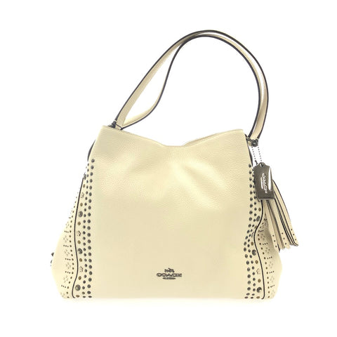 教练头巾铆钉边缘手提包皮革白色T0025