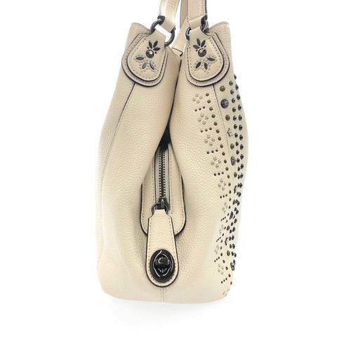COACH Bandana Rivet Fringe Handbag Leather White T0025 – NUIR VINTAGE