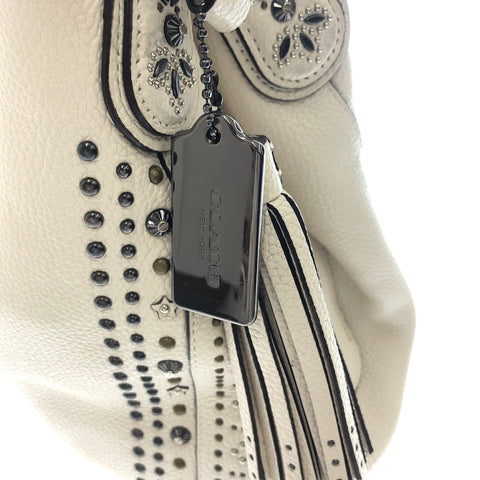 Coach Coach Bandana Bet Fringe Handbag Leather White T0025