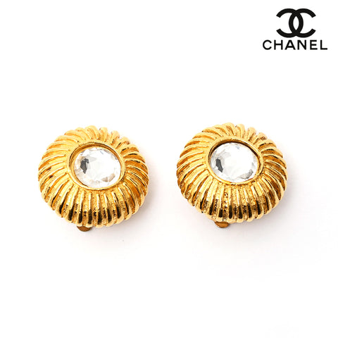 Chanel CHANEL Rhinestone Round Earring Gold EIT0146P0802