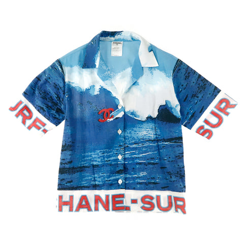 Chanel Chanel S Surfeine Coco Mark Kurzarm Shirt Blue EIT0179P10094