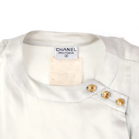 Chanel CHANEL Coco Mark Coco Button Long Sleeve Silk Silver type P10154