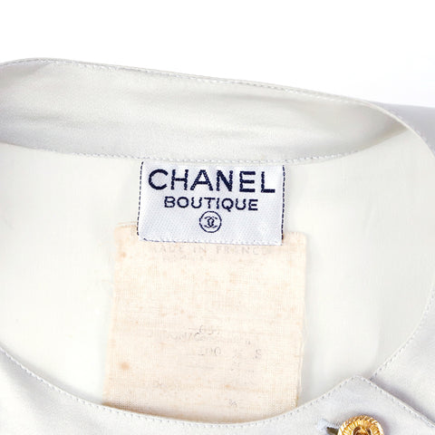 Chanel CHANEL Coco Mark Coco Button Long Sleeve Silk Silver type P10154