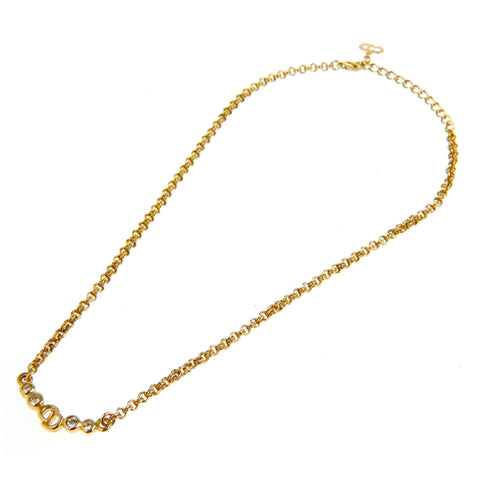 Christian Dior Logo Strass Halskette Gold P10632
