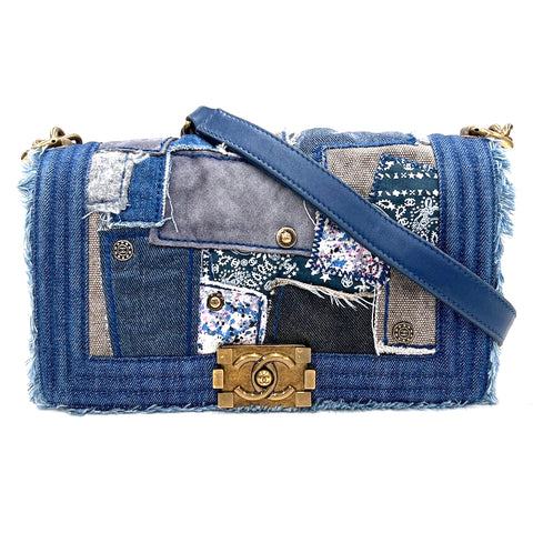 シャネル CHANEL ボーイシャネル パッチワーク デニム ショルダーバッグ インディゴブルー P11061