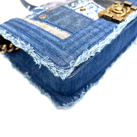 Blue Tweed, Textile and Leather Patchwork Denim Jumbo Single Flap Bag  Silver Hardware, 2015