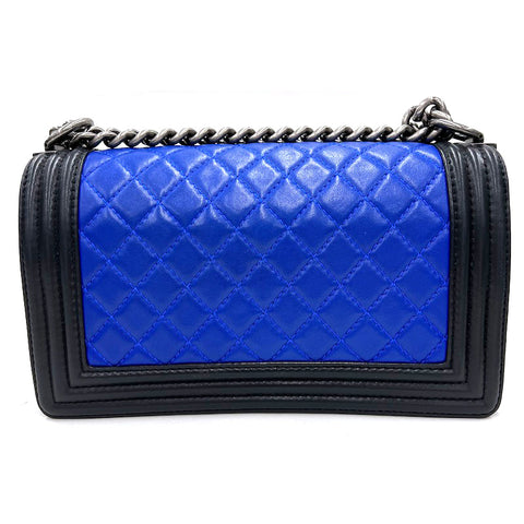 シャネル CHANEL ボーイシャネル バイカラー  ショルダーバッグ レザー ブルー×ブラック P11082