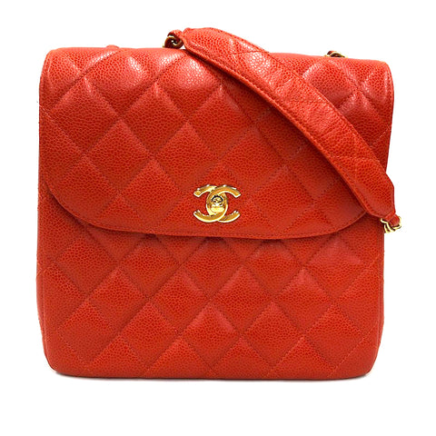 Chanel Chanel Cabia Skin Matrasse Coco -Mark -Umhängetasche Leder Orange P11122