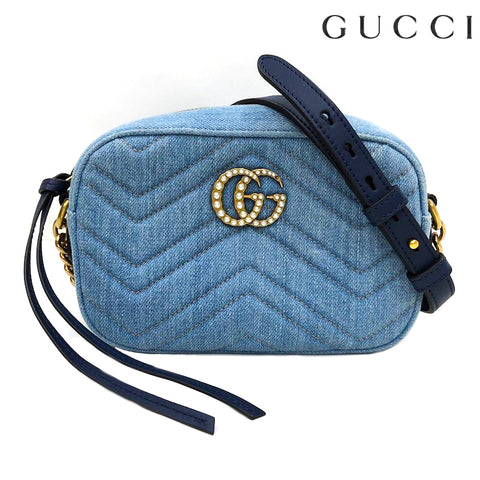 グッチ GUCCI GGマーモント  ショルダーバッグ デニム インディゴブルー P11128