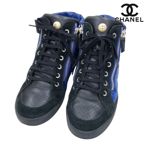 Chanel CHANEL Coco Mark High Cut Sneakers Navy P11155