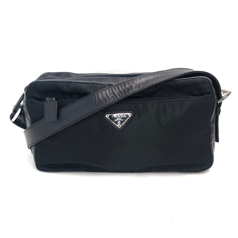 PRADA: nylon shoulder bag with triangular logo - Black