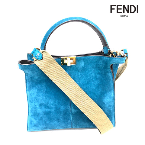 Fendi Peeker boo turquoise手提包绒面革绿色P11898