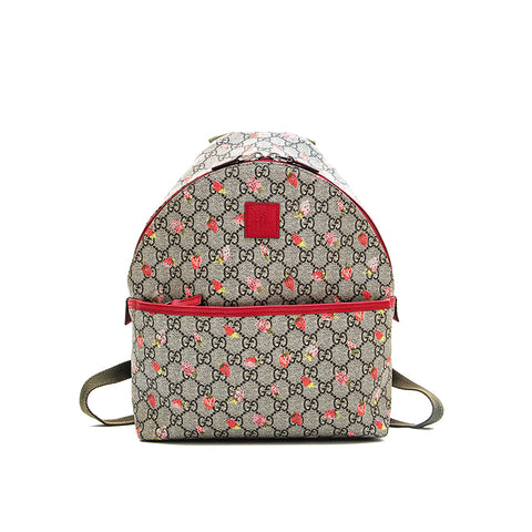 Gucci GG Supreme Strawberry Backpack/Daypack Brown x Red P12434