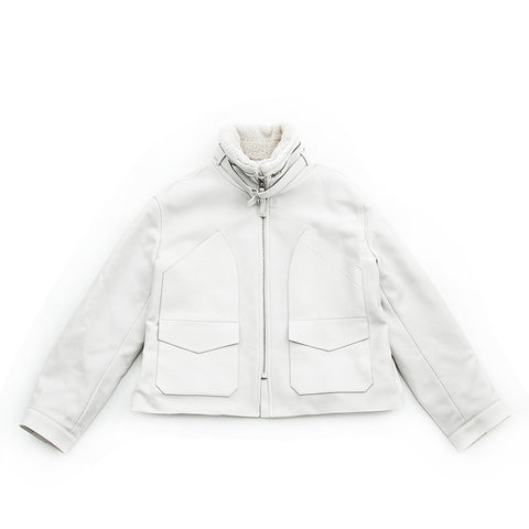 Hermes Leder x Mouton Mantel weiß P12682