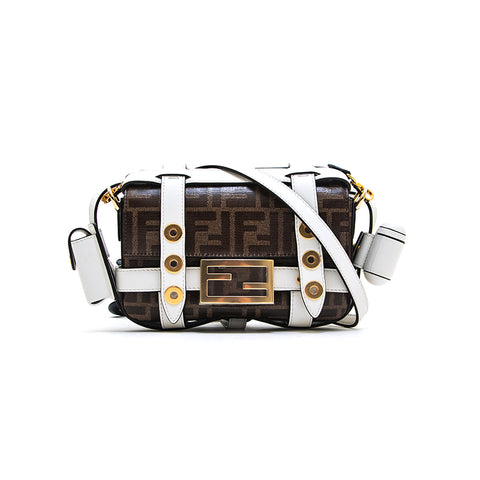 FENDI Zucca 3way Mini Bucket Shoulder Bag Brown x White P12698
