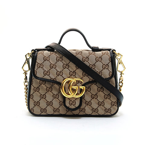 Gucci GG Marmont Mini Top Handle Shoulder Bag Beige x Black P12702