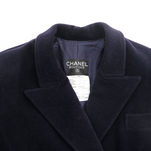 Chanel Chanel Coco Knopf Wolle Langer Mantel Navy P12713