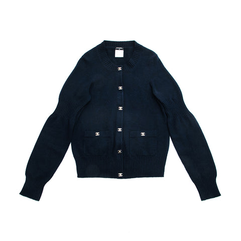 Chanel Turnlock Cashmere Cardigan Navy P12760