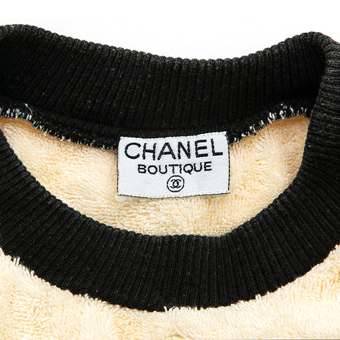 シャネル CHANEL バイカラー ロゴ パイル セーター ベージュxブラック P12778