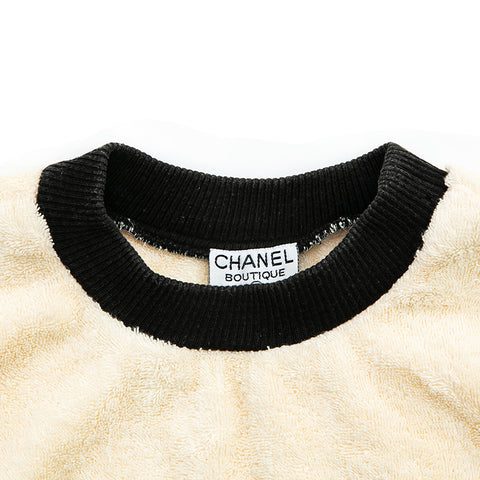 Chanel CHANEL Bicolor Logo Pile Sweater Beige X Black P12778