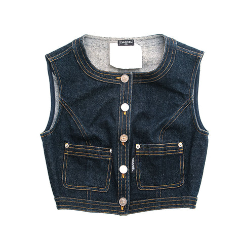 Chanel Coco Knopf Denim Tops Weste Navy P12815