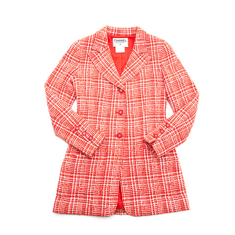 Chanel Coco Button Tweed Jacket Coat Red P12835